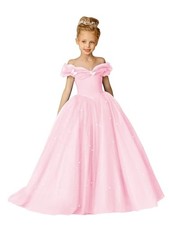 Off Shoulder Flower Girl Dress Elegant Puffy Tulle Pageant Gown Sparkly 10 Pink