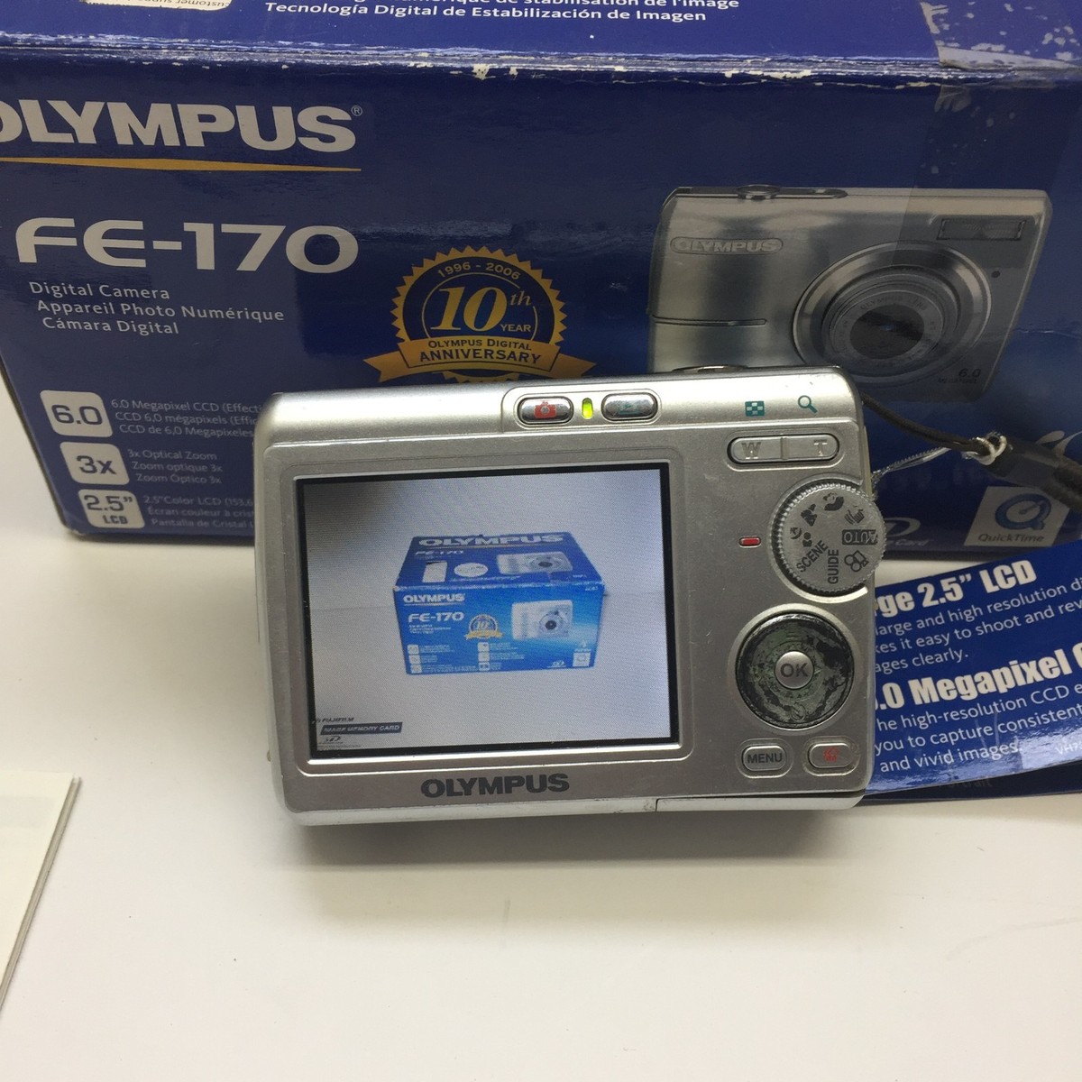 Olympus FE-170 Compact 6.0 MP Digital Camera Silver With SD Card