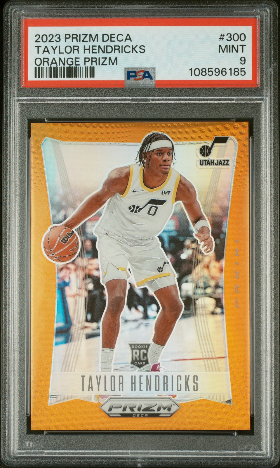 2023 PANINI PRIZM DECA ORANGE PRIZM #300 TAYLOR HENDRICKS 1/49 PSA 9