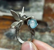 Fairy tinkebell blue crystal ring