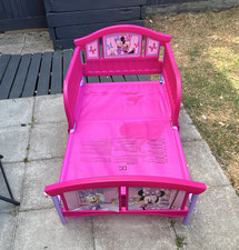 Pink Minnie Mouse Toddler Bed Frame Plastic with Side Rails Headboard Footboard