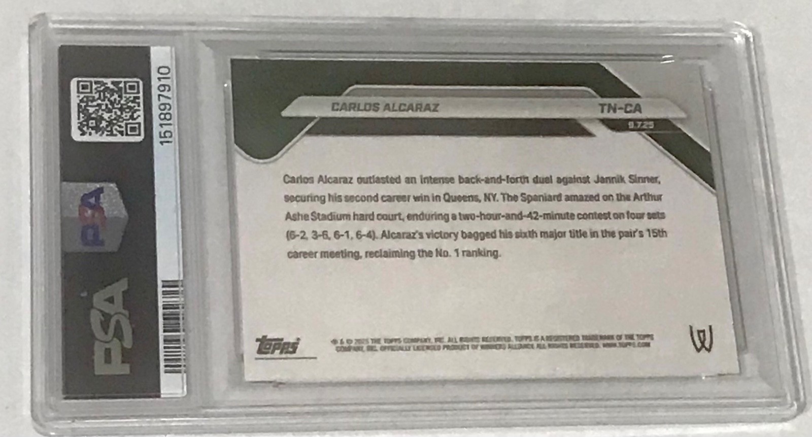 CARLOS ALCARAZ  2025  TOPPS NOW  TENNIS  #CA  MINT    PSA 9  FREE SHIPPING view 3