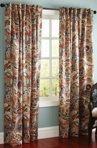 2 Pier 1 Imports Vibrant Paisley Window Curtain Panels 54" x 84" Lined W/ Tabs