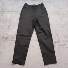 Allison Woods Leather Pants Womens Size 8 Black Straight Pockets 28x28 High Rise
