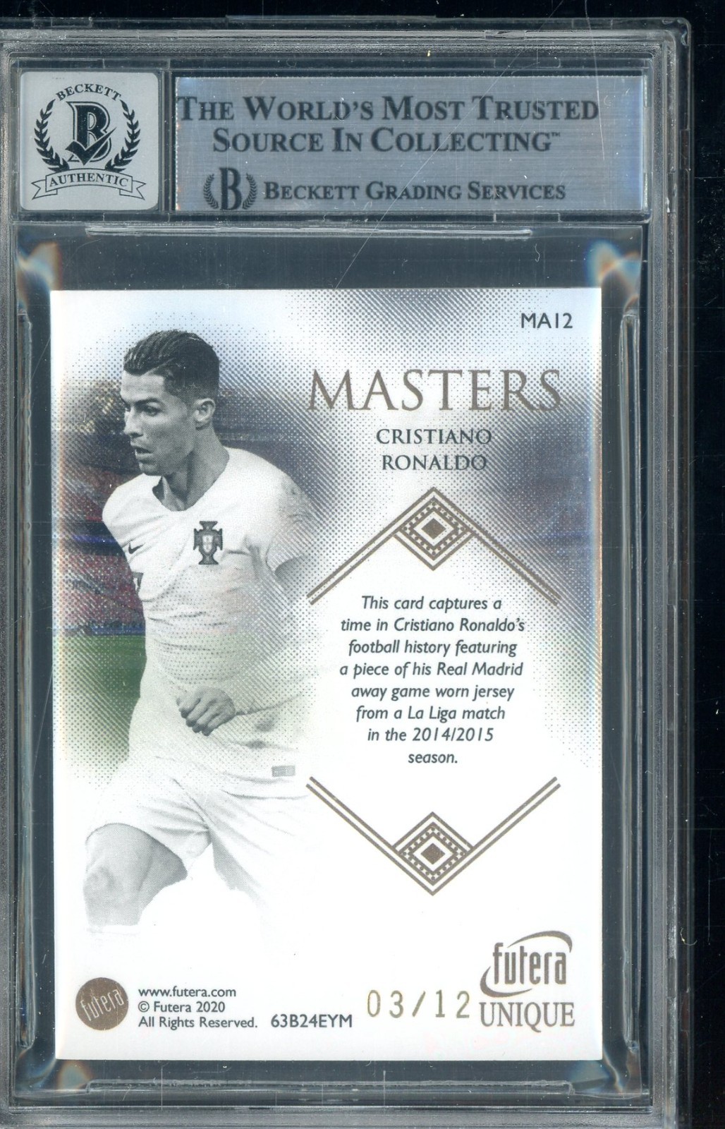 2020 Futera Unique Masters Cristiano Ronaldo GU Patch /12 BGS BAS 9 AUTO view 2