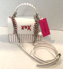Betsey Johnson Baseball Handbag Small Red White Clutch Purse Handle Patriotic 