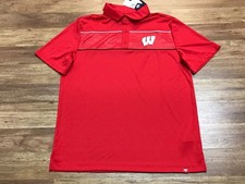MENS L   NEW Fanatics NCAA Wisconsin Badgers Football Performance Polo Shirt Red