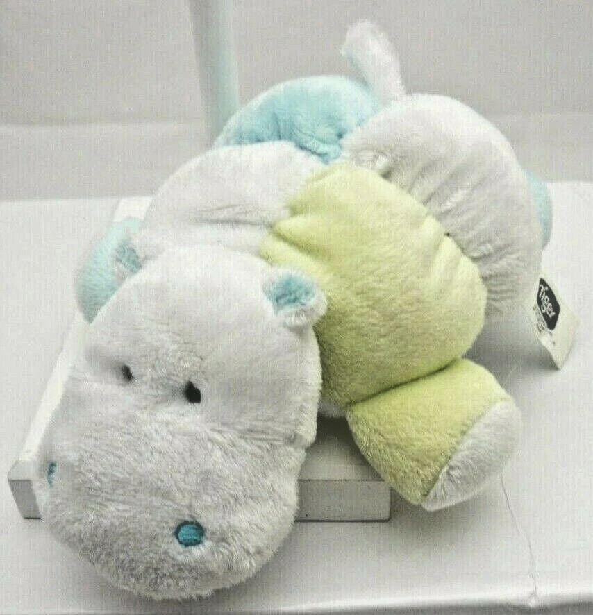 Tigex doudou hippopotame velours hochet bleu /blanc/vert 24 cm environ - Photo 2/2