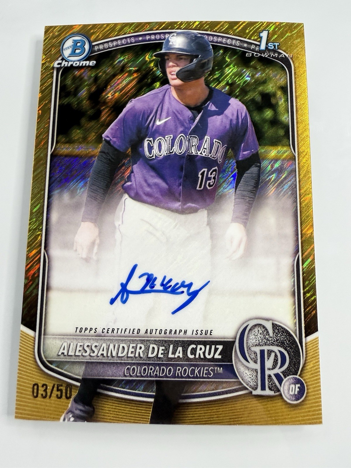 2025 Bowman Chrome 1st Alessander De La Cruz On Card Auto GOLD Shimmer /50