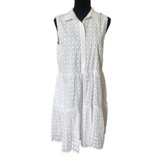 Kate Spade New York White Eyelet Sleeveless Tiered Midi Dress Womens Large L