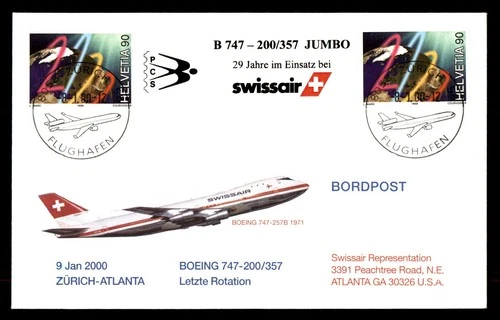 Mayfairstamps Switzerland Flight 2000 Zurich to Atlanta B747 200 357 Cover aax_3