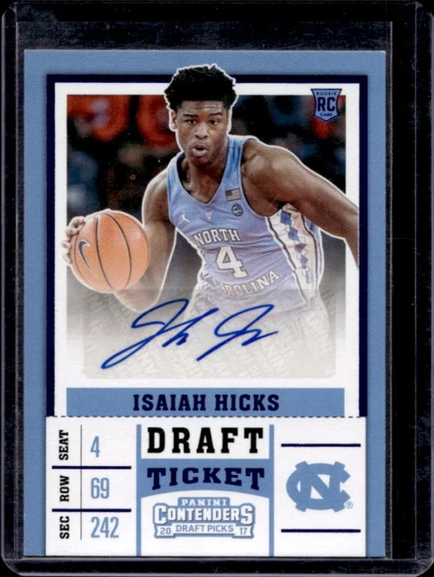 2017-18 Contenders Draft Picks Isaiah Hicks Season Ticket Blue Foil RC Auto #110