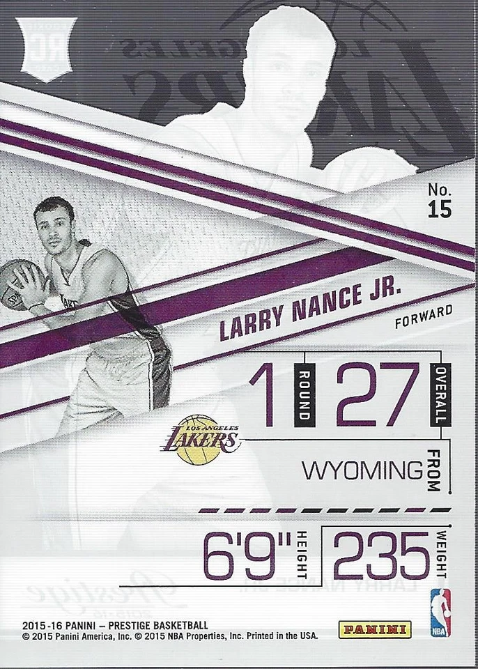 2015-16 Prestige Acetate Rookies #15 Larry Nance Jr. - BSK - Image 2 of 2