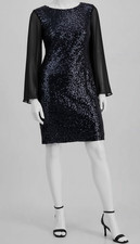 Connected Women's Black Sequined Sheer-Sleeve Sheath Dress Petite Size 12P