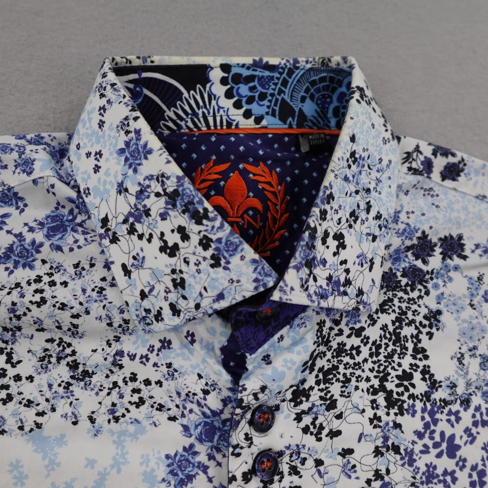 Au Noir Shirt Mens Small size 2 Blue White Floral Button Up Long Sleeve Abstract - Image 2 of 4