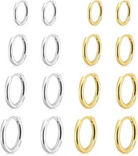 Small Gold Huggie Hoop Earrings Set for Women Men, Hypoallergenic 14K Gold Plate