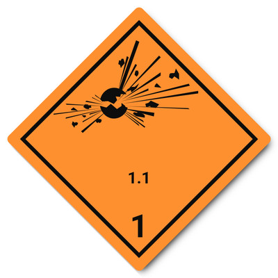Gefahrzettel - Gefahrgutklasse - Klasse 1.1 - explosive Stoffe - ADR / GHS / ...
