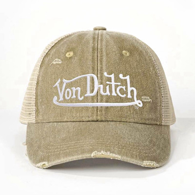 Von Dutch Trucker Kappe beige Baumwolle Denim Logo verstellb. Herren Einheitsgr.