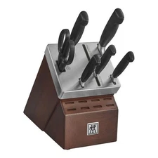 ZWILLING FOUR STAR 7-pc, Self-Sharpening Knife Block Set, Silver-Black New