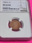 1958 D Lincoln Wheat Cent MS66 RD NGC Rare Condition