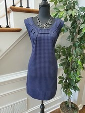 BCX Women's Blue  Black Polyester Sleeveless Scoop Neck Knee Length Dress M