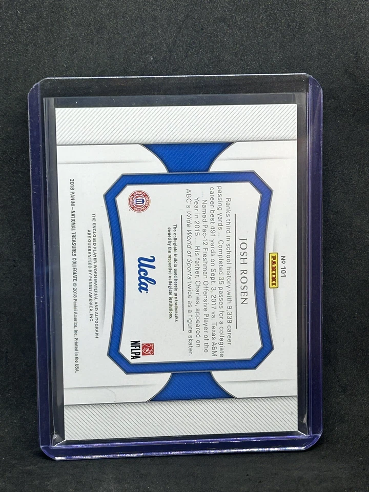 2018 Panini National Treasures Collegiate /99 Josh Rosen #101 Rookie Auto RC B5 - Image 2 of 2