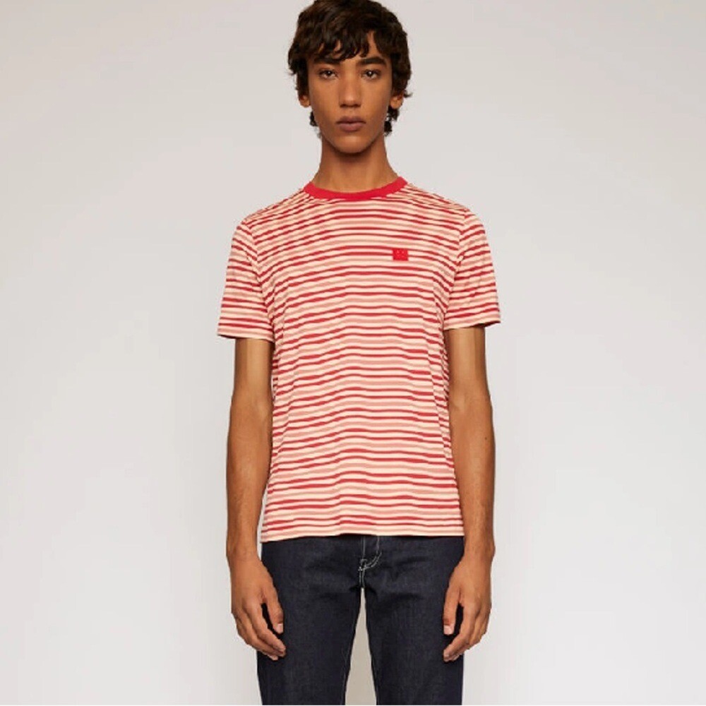 ACNE STUDIOS Striped Smiley Patch Tee - image 1
