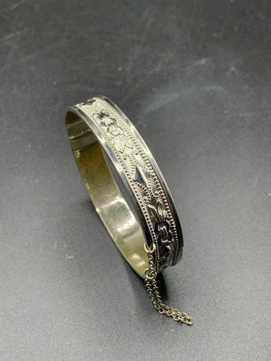 Whiting Davis Hinged Bangle Bracelet Ornate Silver Tone Vintage Bracelet