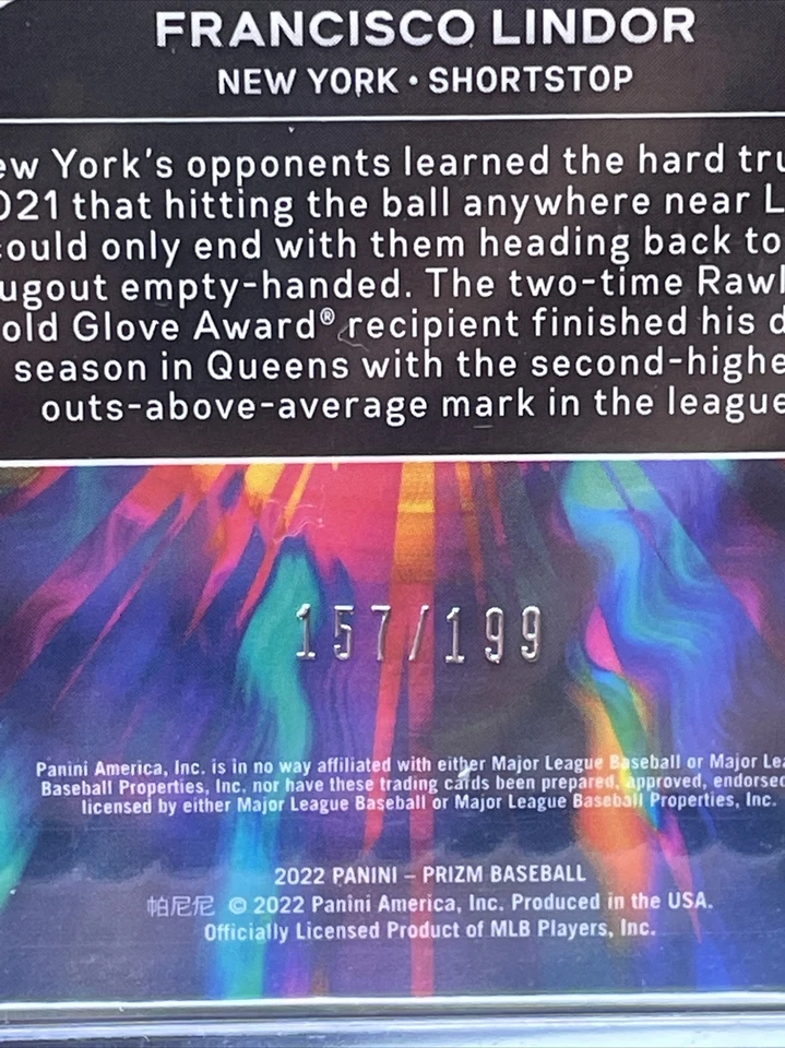 2022 Panini Prizm Fearless Francisco Lindor Insert /199 - Image 4 of 4
