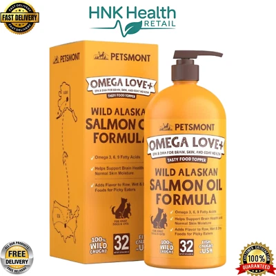 Petsmont Omega Love+ Wild Alaskan Salmon Oil for Dogs Formula,Fish Omega - 32 oz