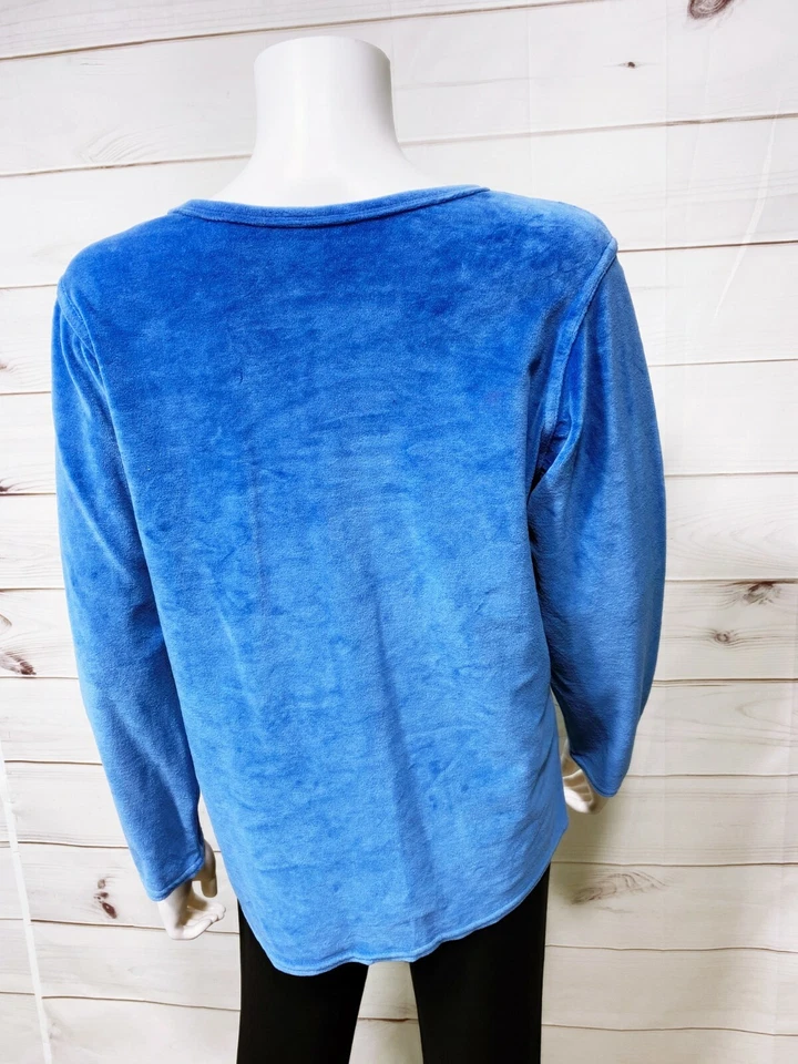 Coldwater Creek 女式丝绒运动衫 M 码蓝色圆领长袖 — 第 4/4 张图片