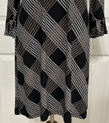 NWT Tommy Hilfiger size 8 black brown stripe 3/4 Bell Sleeve slinky sheath Dress - Picture 3 of 9