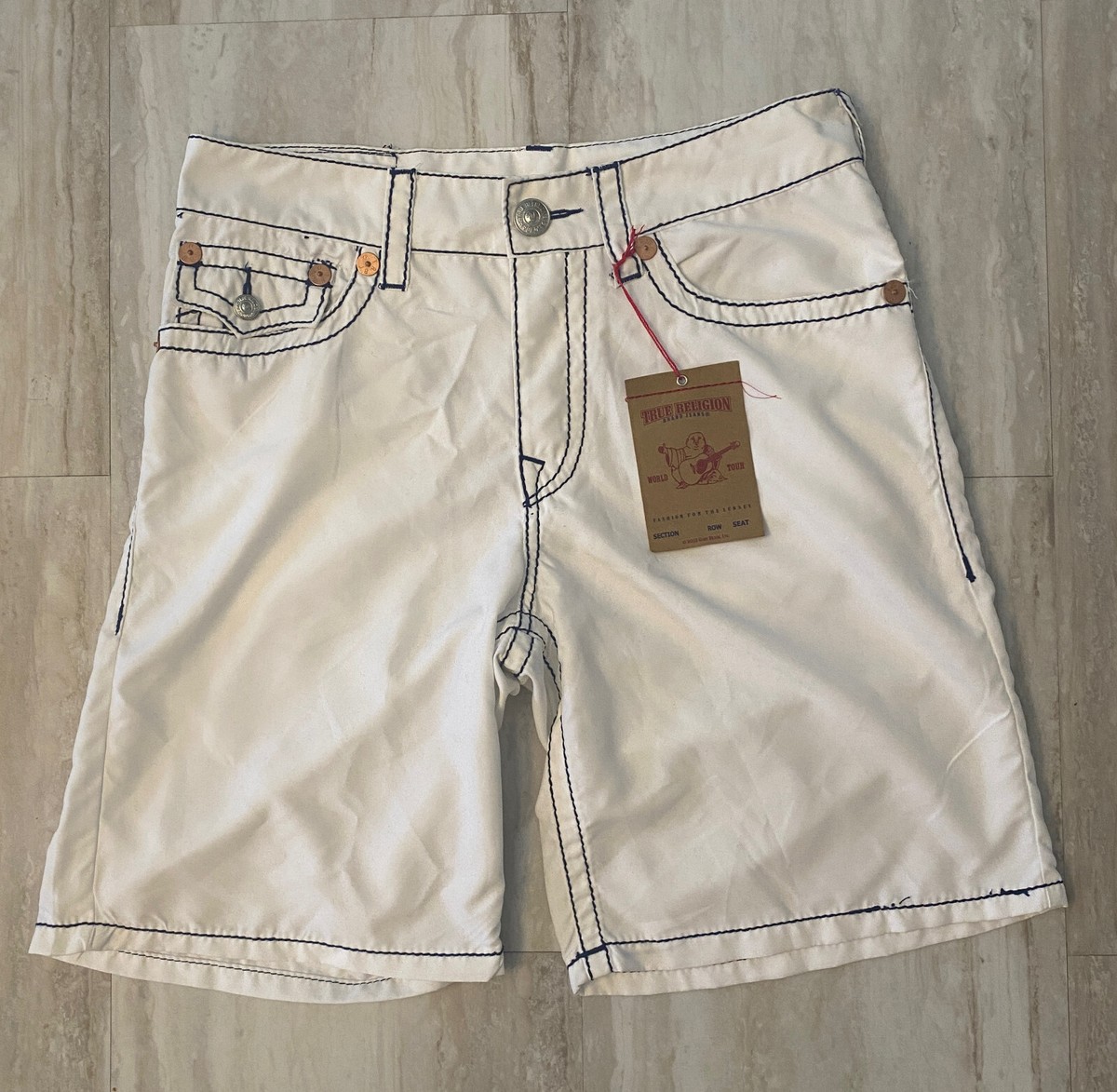 NWT Vintage True Religion Classic Style Mens Swim Trunk Big T BoardShort  Size 34