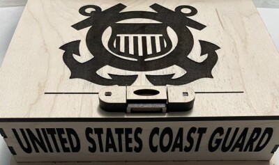 Hand Made Custom Coast Guard Themed Wooden Keepsake Laser Etched Box