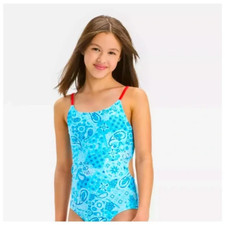 Art Class Youth Girls Small 6/7 Sweet Paisley One Piece Swimsuit in Blue 2508