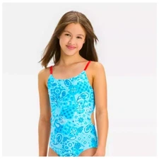 Art Class Youth Girls Small 6/7 Sweet Paisley One Piece Swimsuit in Blue 2508