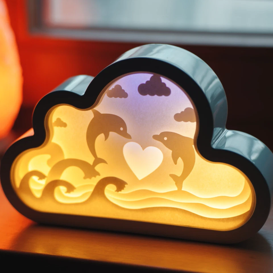CIM 3D Papercut Lightbox Cloud Delfine Schnitzlampe Papier Shadowbox Nachtlicht - Bild 2 von 3