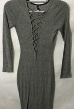 Windsor Juniors Knit Long Sleeve  Grey Fitted Dress Size Small