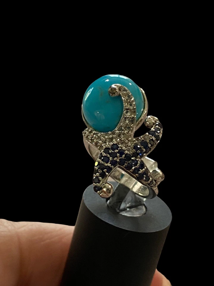 Anillo estrella de mar Victoria Wieck plata esterlina turquesa, zafiro, topacio blanco Foto 2 de 4