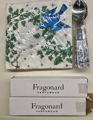 Fragonard Perfumeur Set 8 Envolee Bleue Stainless Spoons & 20 Paper Napkins NIB
