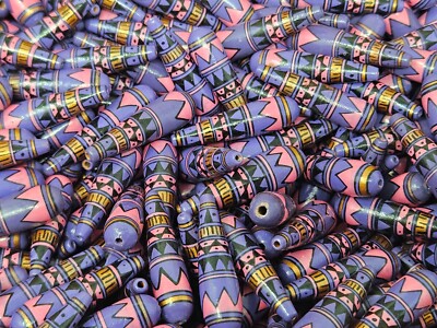 25 Purple Southwestern Tribal Pattern Peruvian Clay Craft Jewelry Teardrop Beads