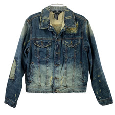 Rocawear Denim Jacket Mens Size 40 Distressed Destroyed Trucker Hip Hop Grunge