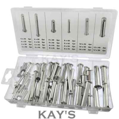 CLEVIS PIN 60 TEILIGES SORTIERTES SET 5,6,8,10,12 mm FESTHALTEFESSELN-STIFTE IN EINEM HÜLLE 