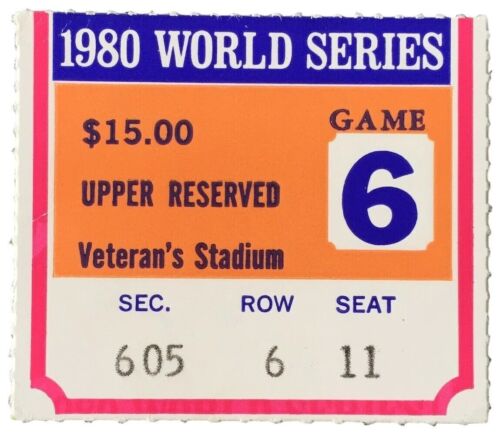 1980 World Series Game 6 Obere 600 Part Ticket Stumpf Phillies Vs.Royals - Zdjęcie 1 z 1