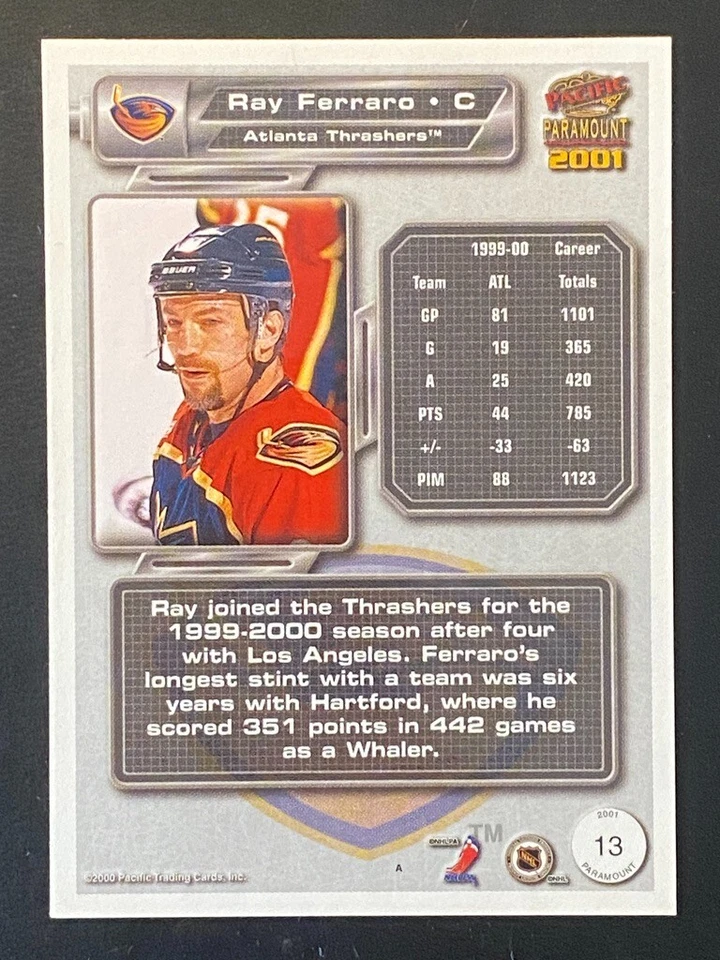 Ray Ferraro 2000-01 Pacific Paramount 2001 #13 Atlanta Trashers - Image 2 of 2