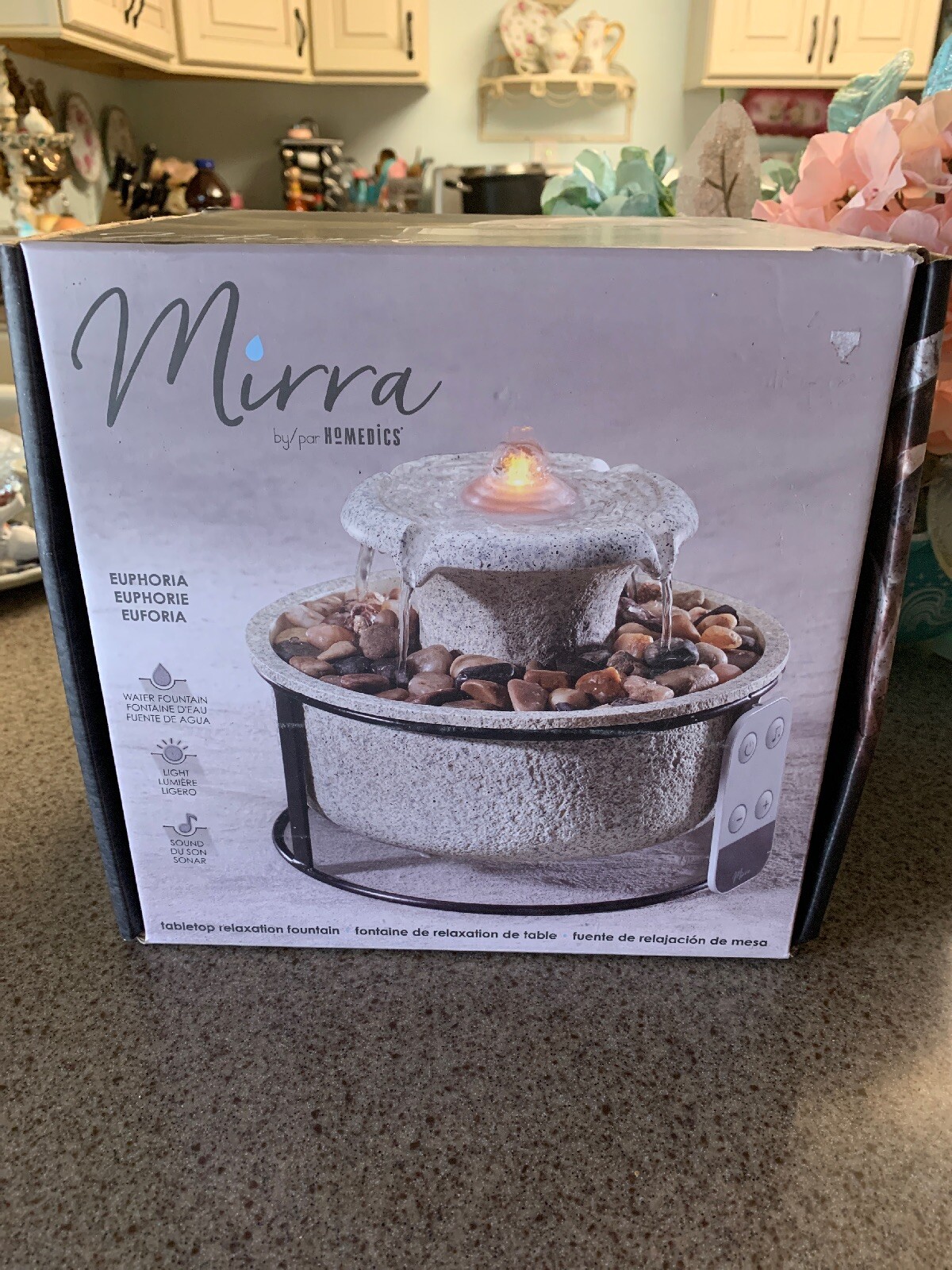 NIB Mirra By HOMEDICS Euphoria Tabletop Fountain Light/Water/Sound