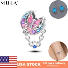 MULA European Moon Butterfly Bead DIY Charm CZ for Bracelet 925 Sterling Silver