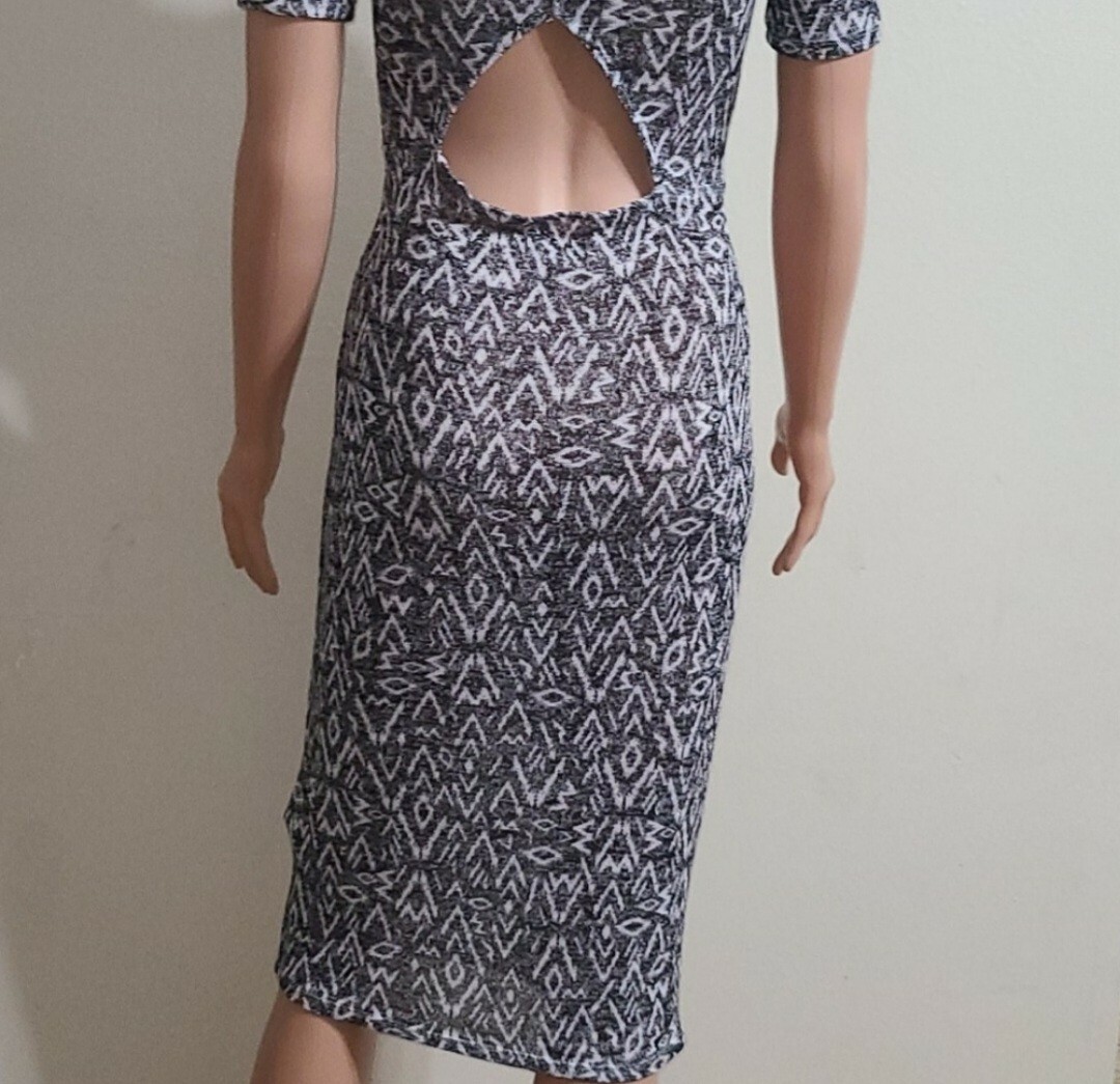 H&M Divided Women’s Grey/White Bodycon Midi Length Semi transparent Dress Size S thumbnail 9