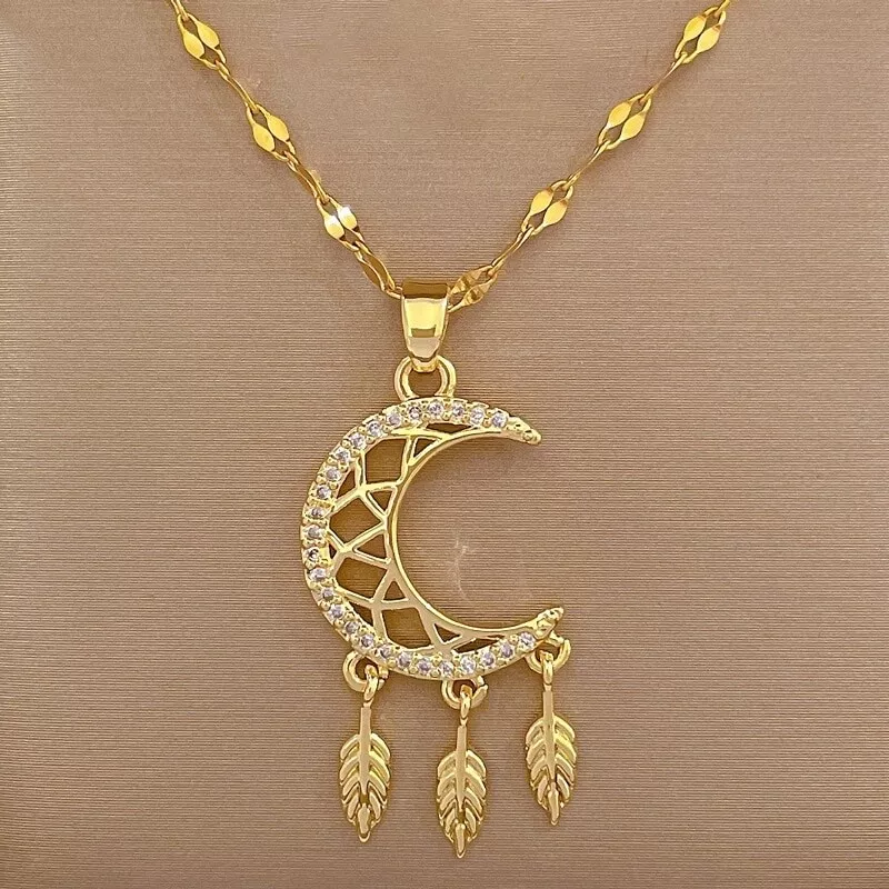 Fashion Jewelry Cubic Zircon Crescent Moon Dream Catcher Pendant