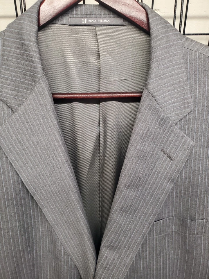 Hickey Freeman Wool Gray Striped Blazer Jacket Sport Coat 44 R USA MADE MINT - Image 2 of 4